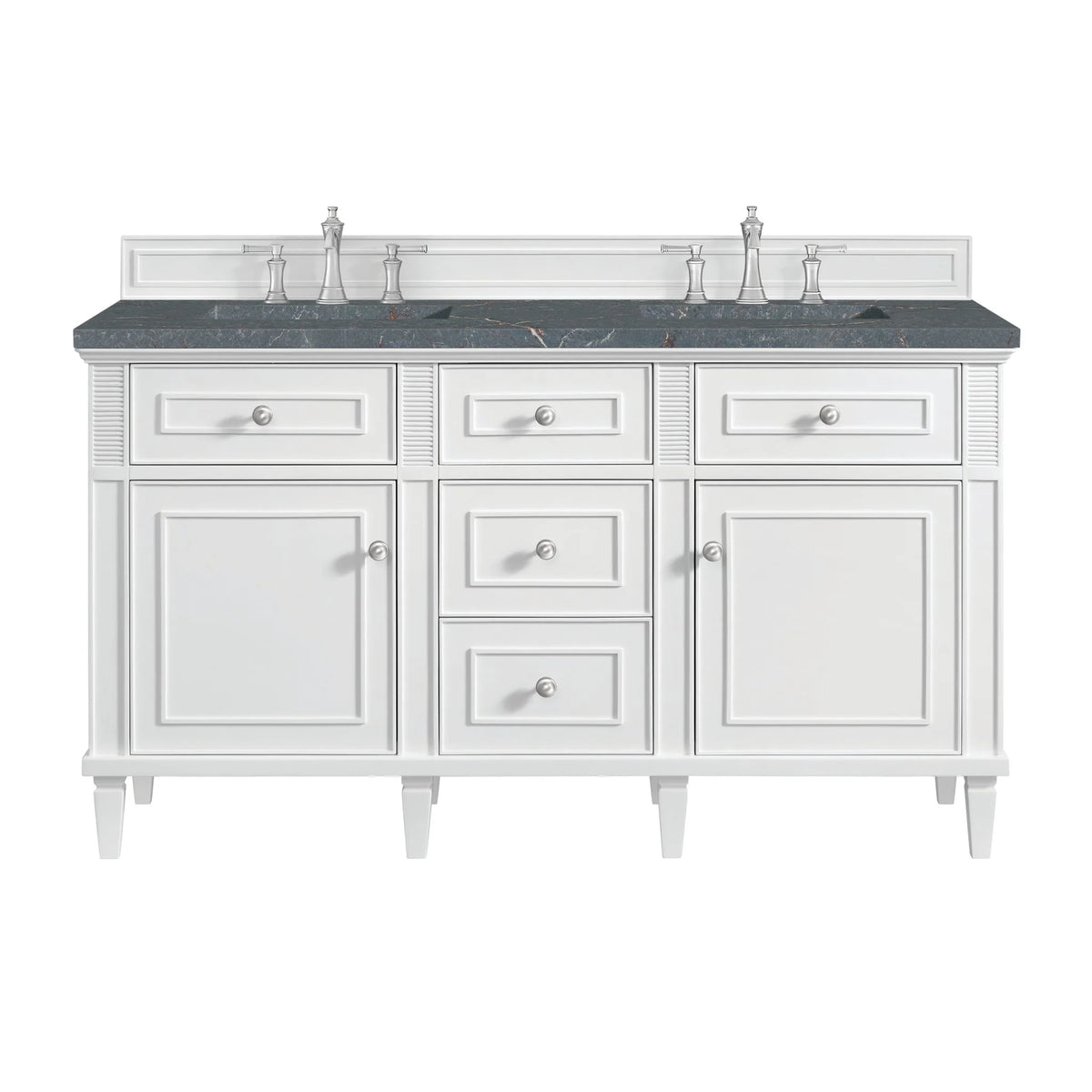 Lorelai 60" Double Vanity, Bright White w/ 3 CM Parisien Bleu Silestone Top w/FreePower Wireless Charger