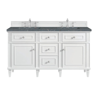 Lorelai 60" Double Vanity, Bright White w/ 3 CM Parisien Bleu Silestone Top w/FreePower Wireless Charger