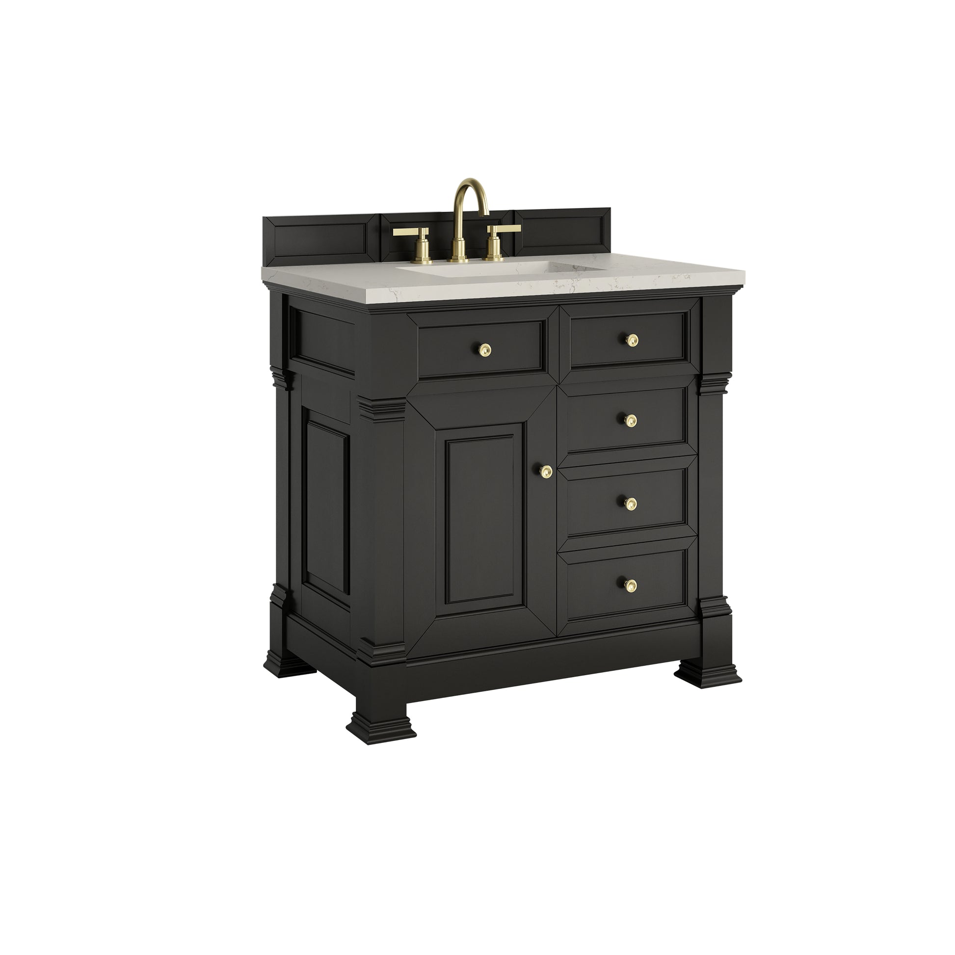 Renovate for Less Atlanta Brookfield 36" Single Vanity, Black Onyx, w/ 3 CM Siberian Silestone Top
