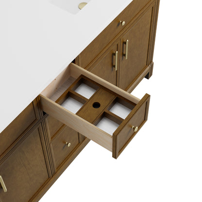 Renovate for Less Atlanta Bellshire 72" Double Vanity, Honey Oak w/ 3 CM Victorian Silver Silestone Top w/FreePower Wireless Charger