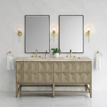 Emmeline 72" Double Vanity, Pebble Oak, w/ 3 CM Tajnar Eclos Top