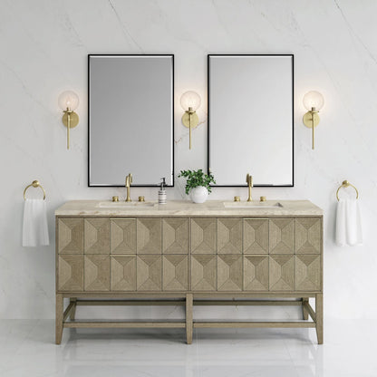 Emmeline 72" Double Vanity, Pebble Oak, w/ 3 CM Tajnar Eclos Top w/FreePower Wireless Charger