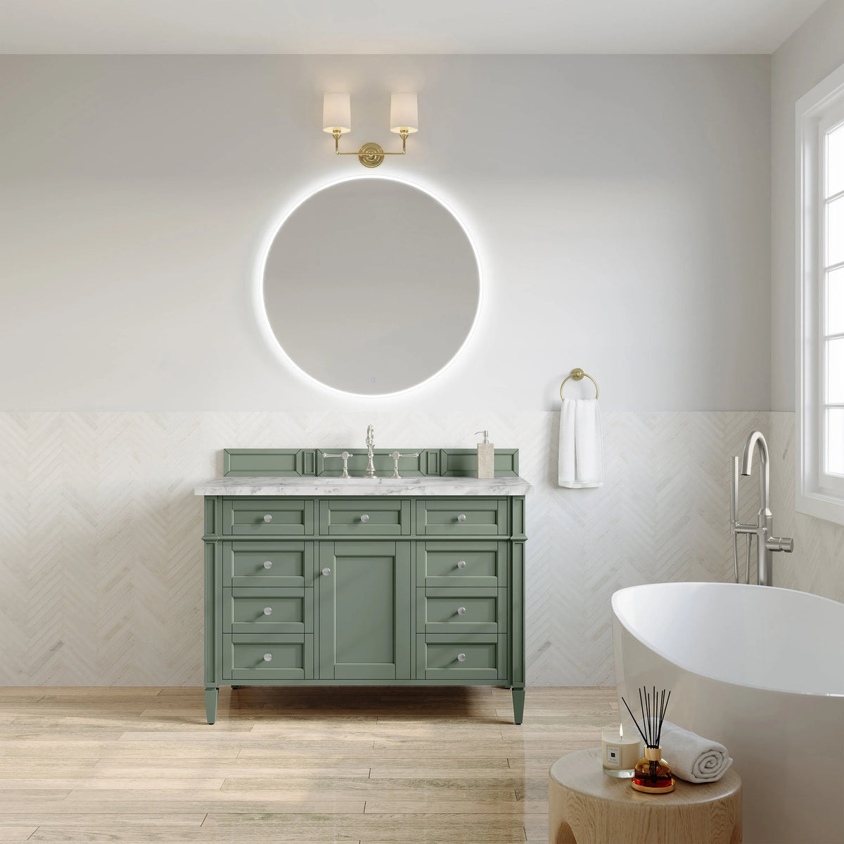 Brittany 48" Single Vanity, Smokey Celadon w/ 3 CM Carrara Marble Top