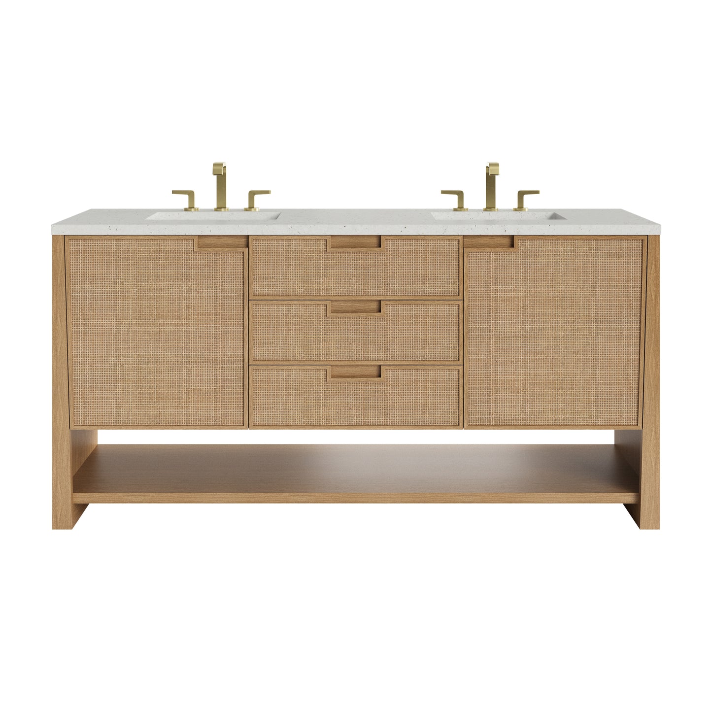 Renovate for Less Atlanta Solene 72" Double Vanity, Seaside Oak, w/ 3 CM Lime Delight Quartz Top