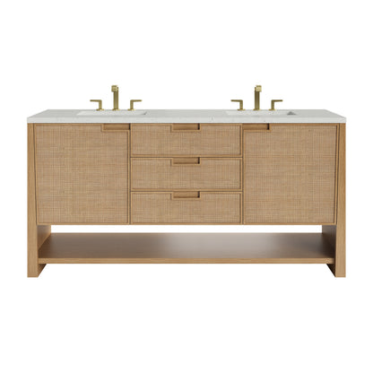 Renovate for Less Atlanta Solene 72" Double Vanity, Seaside Oak, w/ 3 CM Lime Delight Quartz Top
