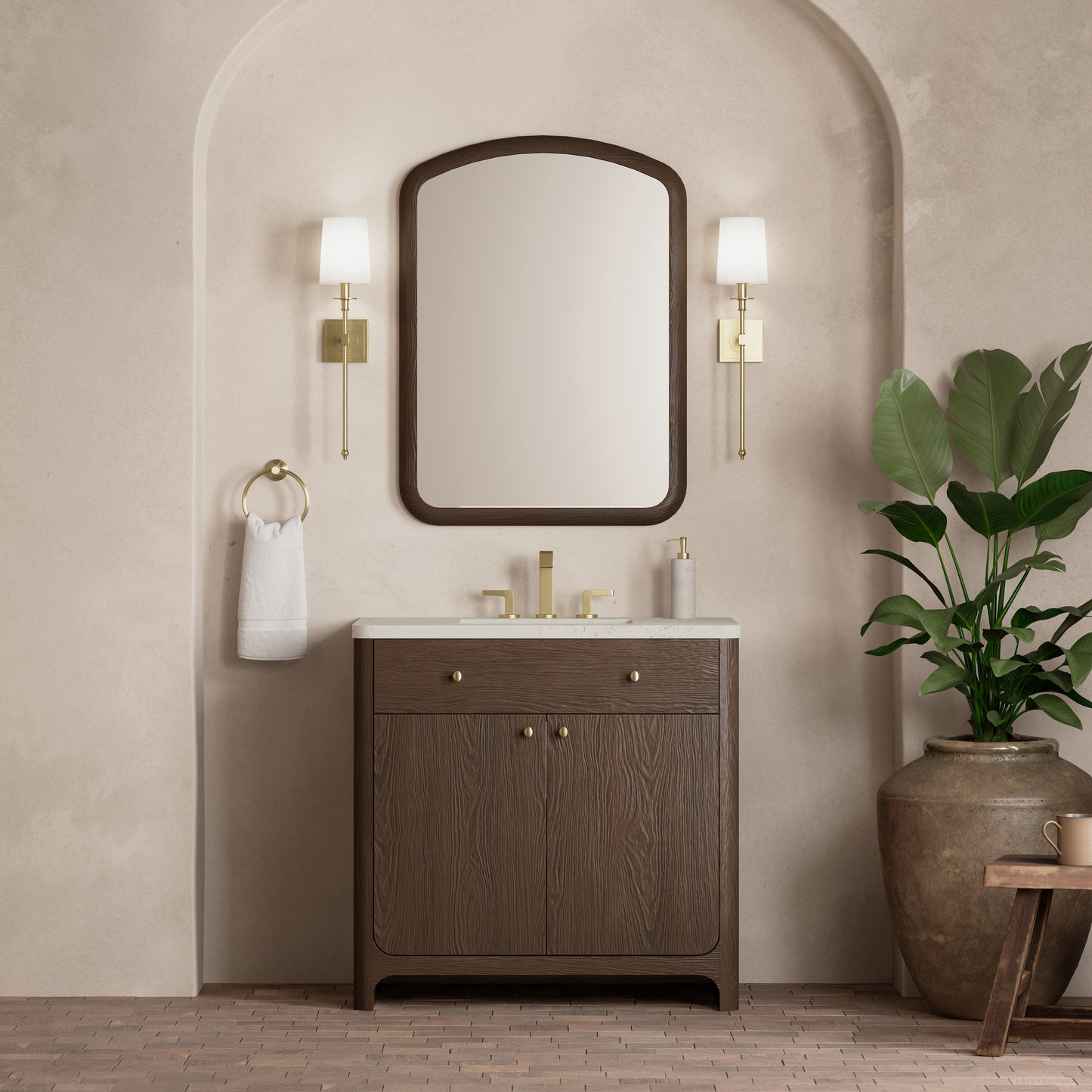 Renovate for Less Atlanta Gracyn 36" Single Vanity, Sable, w/ 3 CM Siberian Silestone Widespread Top