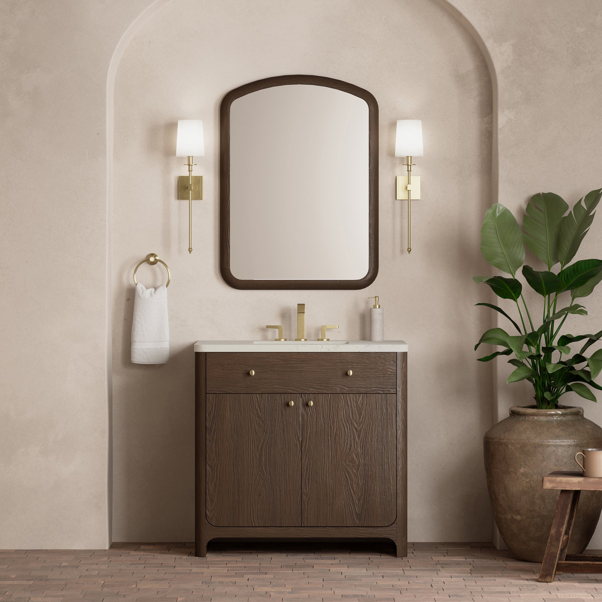 Renovate for Less Atlanta Gracyn 36" Single Vanity, Sable, w/ 3 CM Siberian Silestone Widespread Top