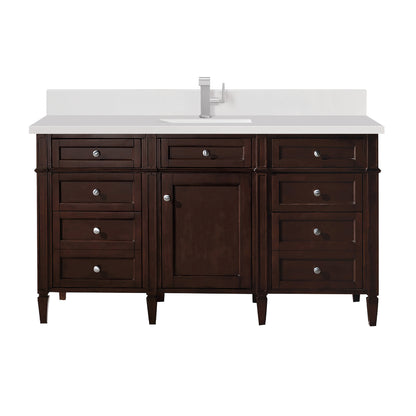 Renovate for Less Atlanta Brittany 60" Single Vanity, Burnished Mahogany w/ Single Hole 3 CM White Zeus Silestone Top & Backsplash