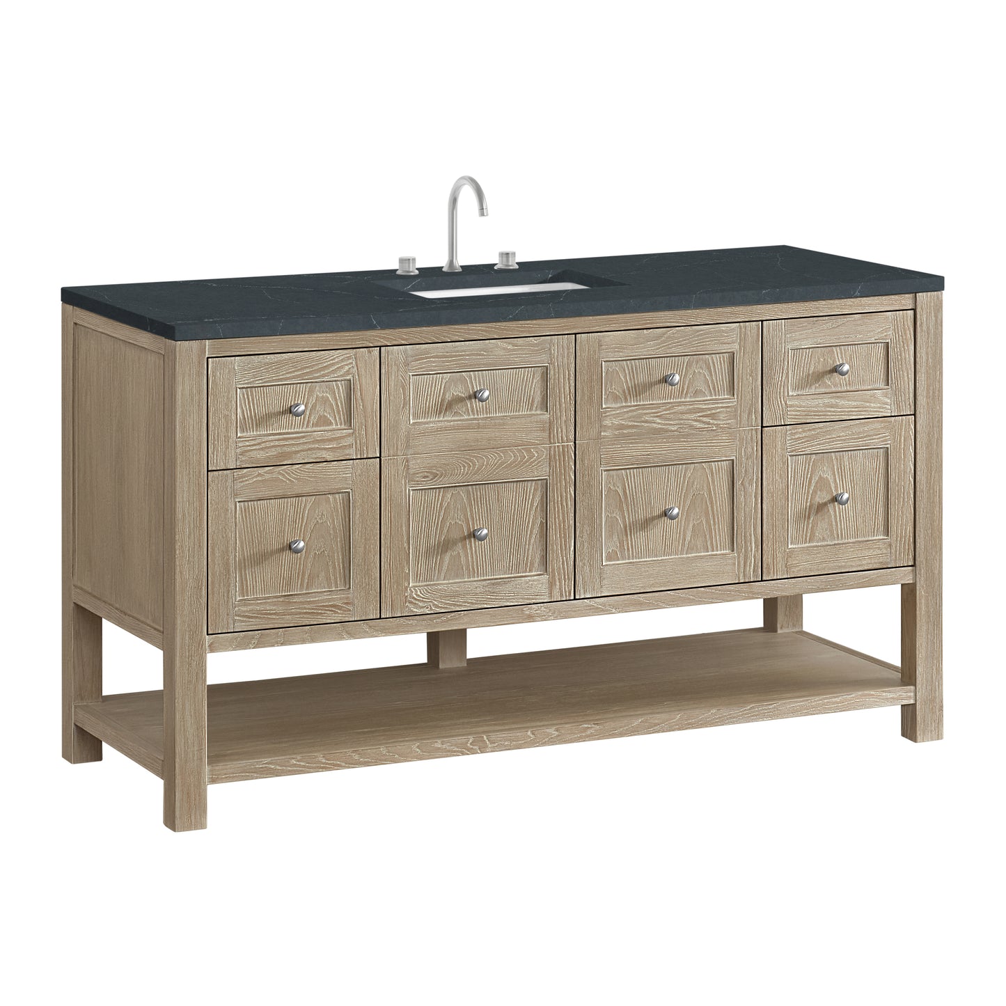 Renovate for Less Atlanta Breckenridge 60" Single Vanity, Whitewashed Oak, w/ 3 CM Charcoal Soapstone Quartz Top