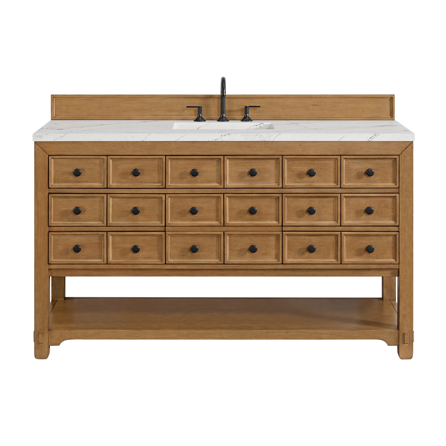Renovate for Less Atlanta Malibu 60" Single Vanity, Amber Birch w/ 3 CM Ethereal Noctis Top