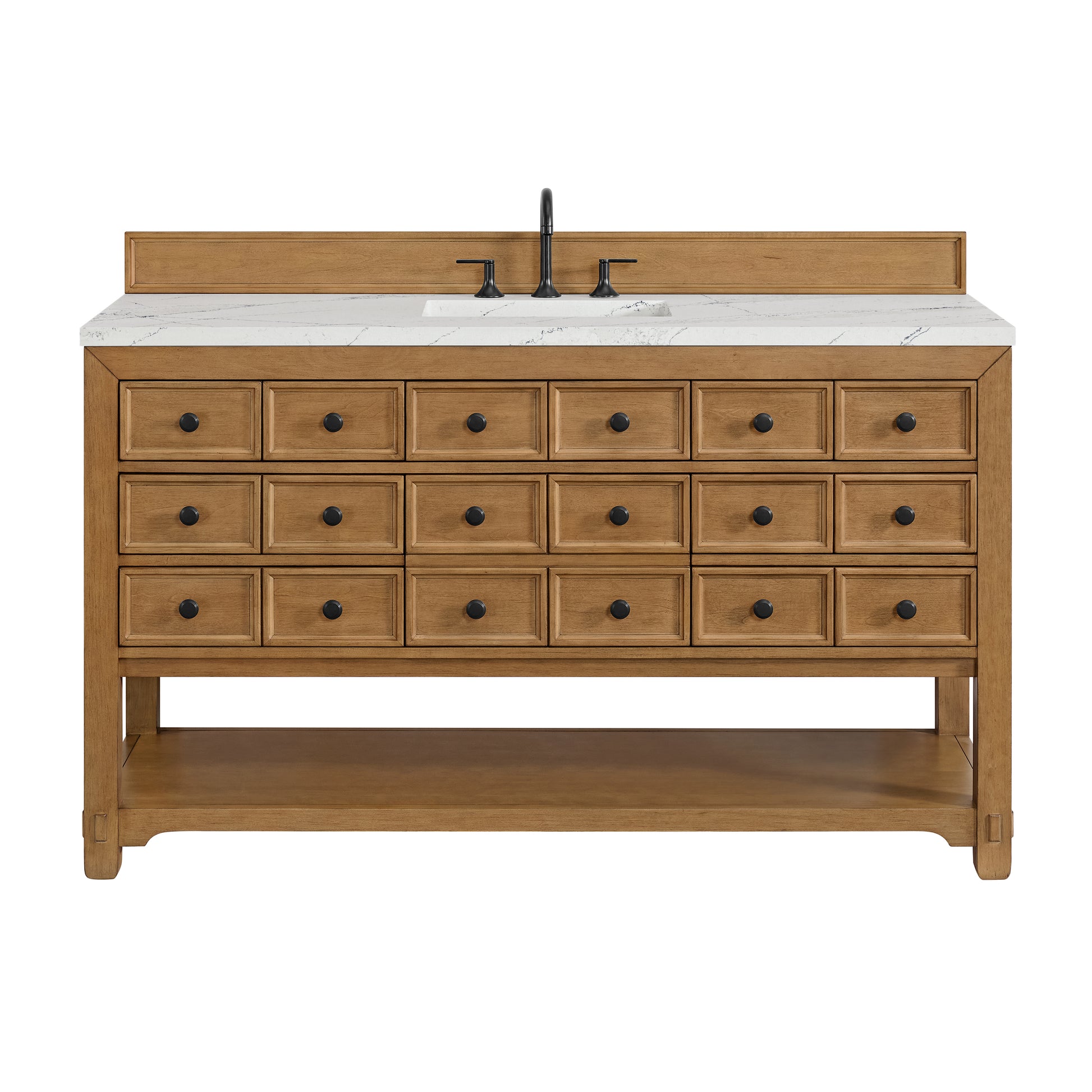 Renovate for Less Atlanta Malibu 60" Single Vanity, Amber Birch w/ 3 CM Ethereal Noctis Top