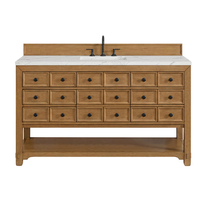 Renovate for Less Atlanta Malibu 60" Single Vanity, Amber Birch w/ 3 CM Ethereal Noctis Top
