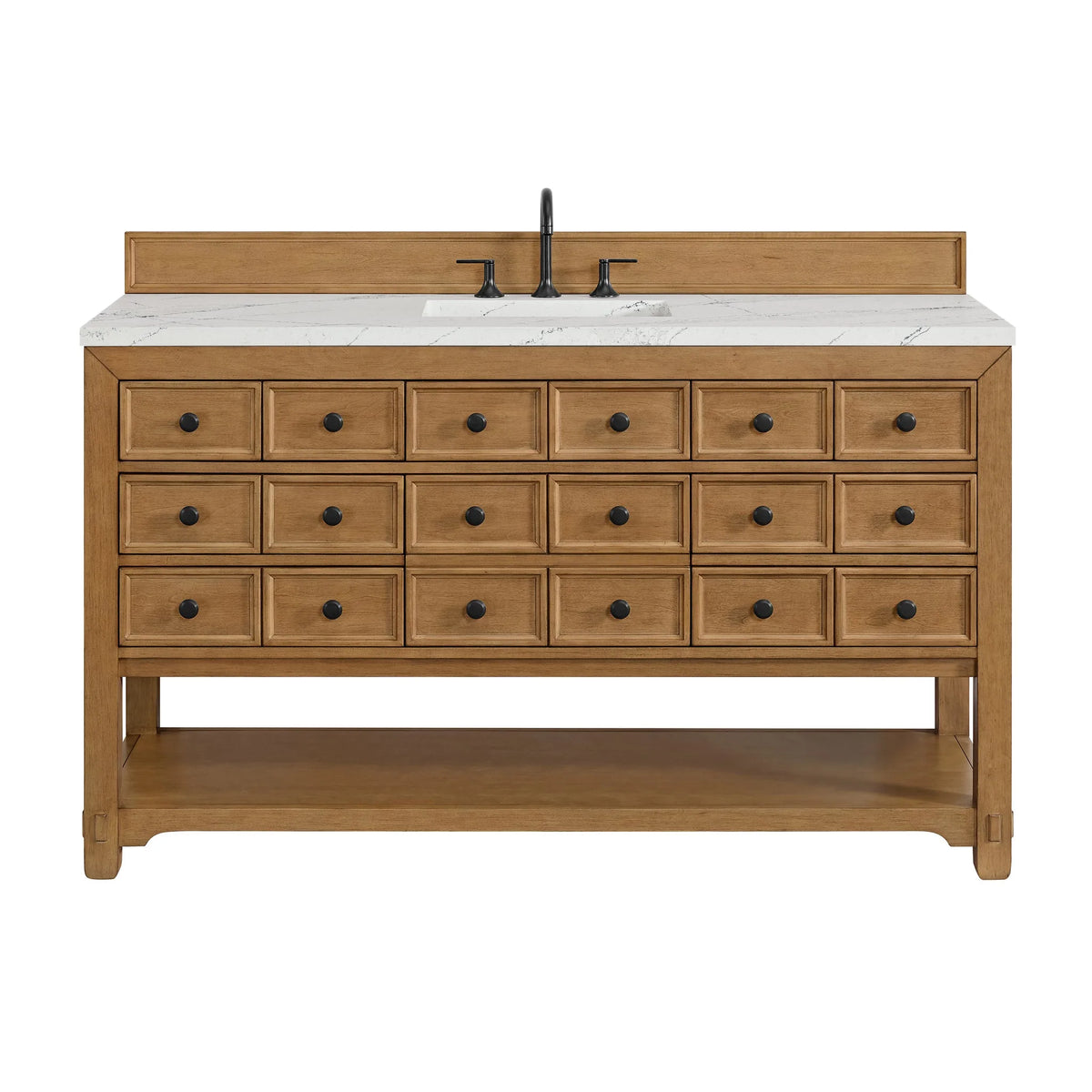 Malibu 60" Single Vanity, Amber Birch w/ 3 CM Ethereal Noctis Top w/ FreePower Wireless Charger