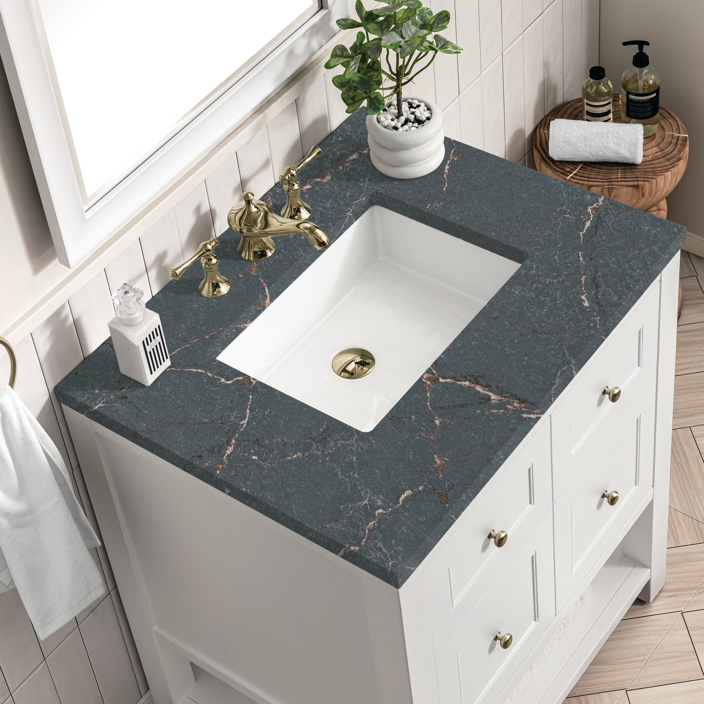 Renovate for Less Atlanta Breckenridge 30" Single Vanity, Bright White w/ 3 CM Parisien Bleu Top