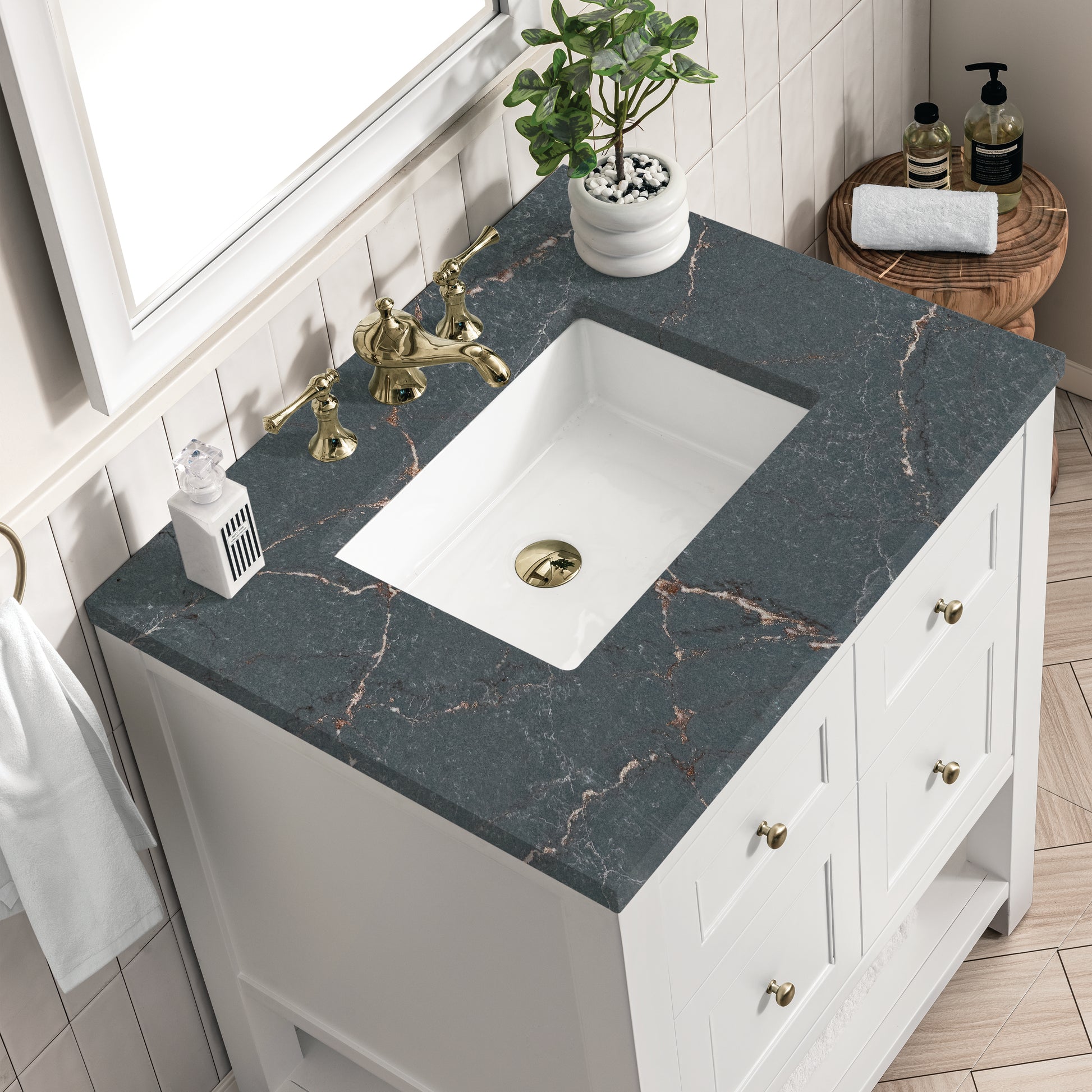 Renovate for Less Atlanta Breckenridge 30" Single Vanity, Bright White w/ 3 CM Parisien Bleu Top