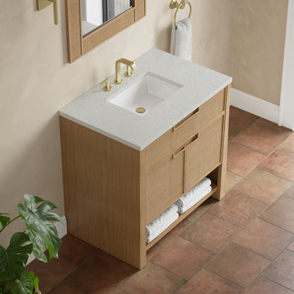 Renovate for Less Atlanta Solene 36" Single Vanity, Seaside Oak, w/ 3 CM Lime Delight Quartz Top