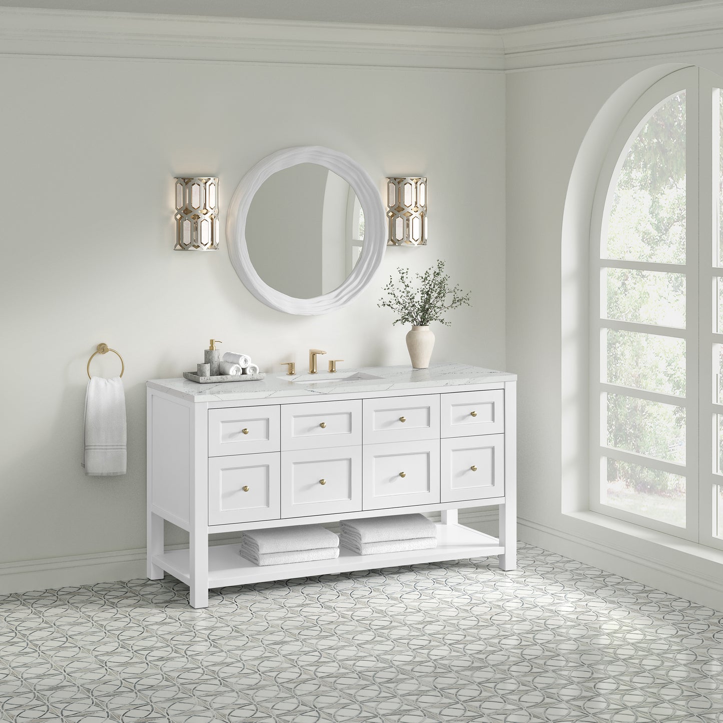 Renovate for Less Atlanta Breckenridge 60" Single Vanity, Bright White, w/ 3 CM Ethereal Noctis Quartz Top