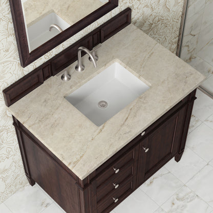 Renovate for Less Atlanta Brittany 36" Single Vanity, Burnished Mahogany, w/ 3 CM Tajnar Eclos Top