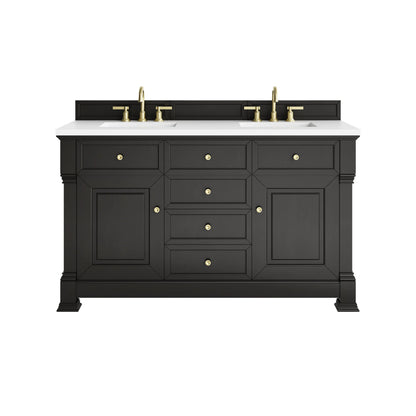 Brookfield 60" Double Vanity, Black Onyx,  w/ 3 CM White Zeus Silestone Top