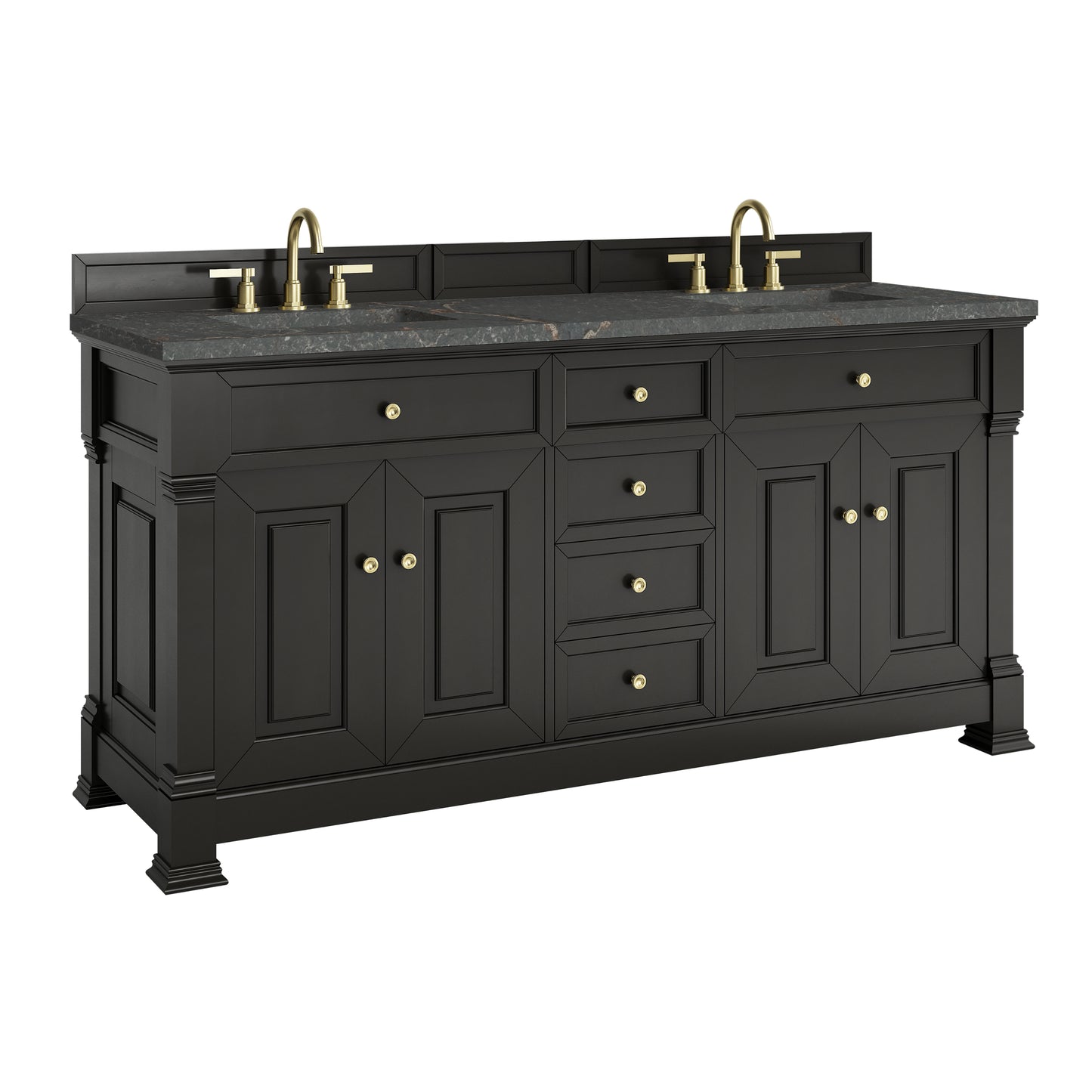 Renovate for Less Atlanta Brookfield 72" Double Vanity, Black Onyx w/ 3 CM Parisien Bleu Silestone Top