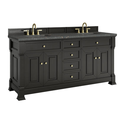 Renovate for Less Atlanta Brookfield 72" Double Vanity, Black Onyx w/ 3 CM Parisien Bleu Silestone Top
