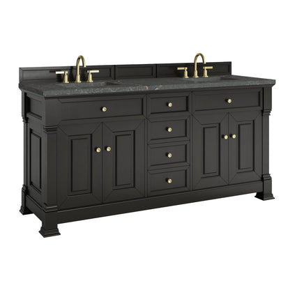Brookfield 72" Double Vanity, Black Onyx w/ 3 CM Parisien Bleu Silestone Top