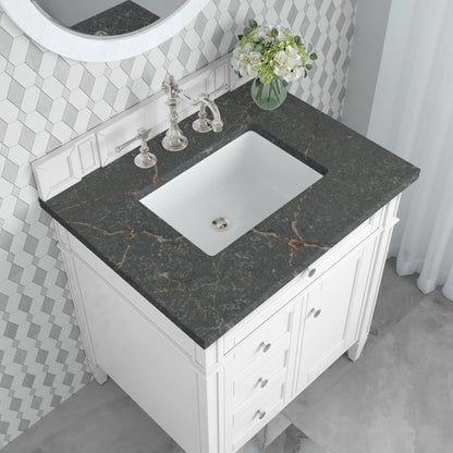 Renovate for Less Atlanta Brittany 30" Single Vanity, Bright White, w/ 3 CM Parisien Bleu Silestone Top