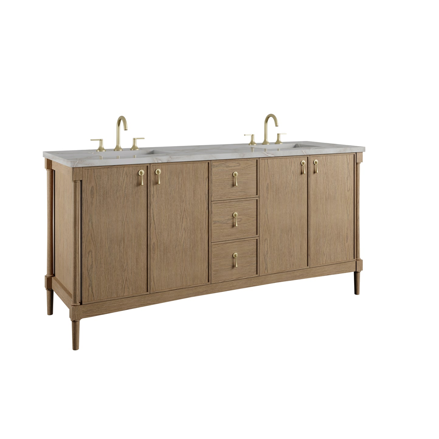 Renovate for Less Atlanta Kinnsden 72" Double Vanity, Weathered Oak w/ 3 CM Victorian Silver Silestone Top