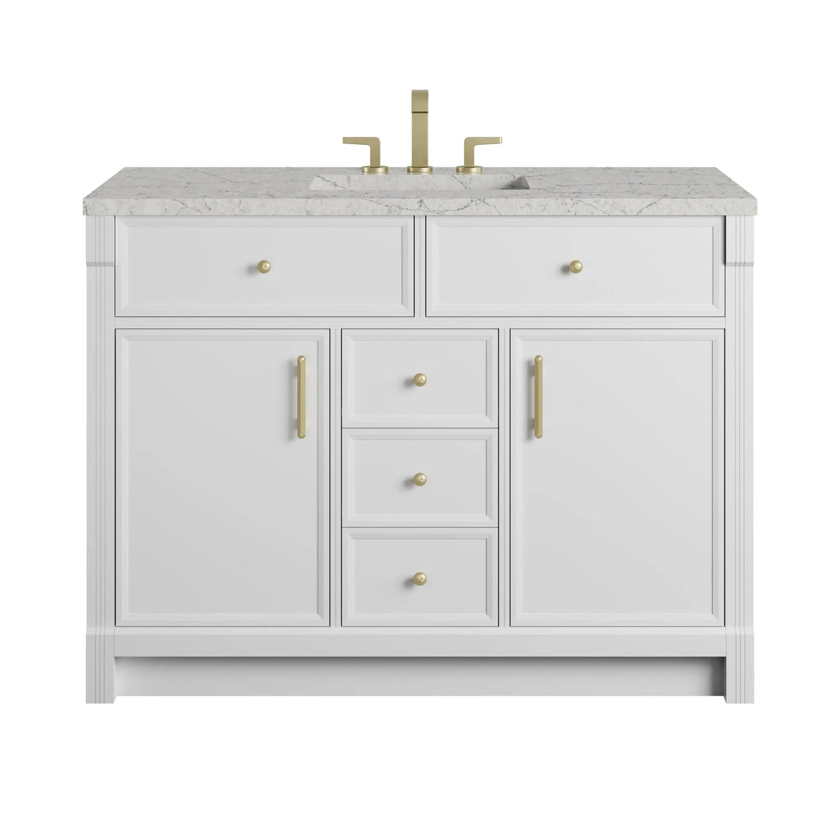 Bellshire 48" Single Vanity, Bright White w/ 3 CM Eternal Jasmine Pearl Silestone Top