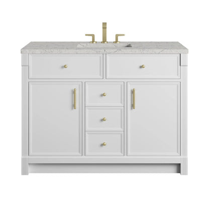 Bellshire 48" Single Vanity, Bright White w/ 3 CM Eternal Jasmine Pearl Silestone Top