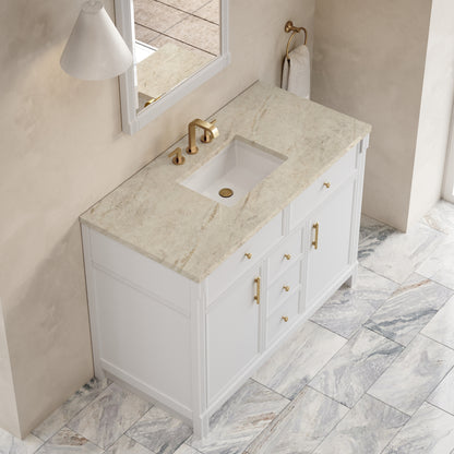 Renovate for Less Atlanta Bellshire 48" Single Vanity, Bright White w/ 3 CM Tajnar Eclos Top