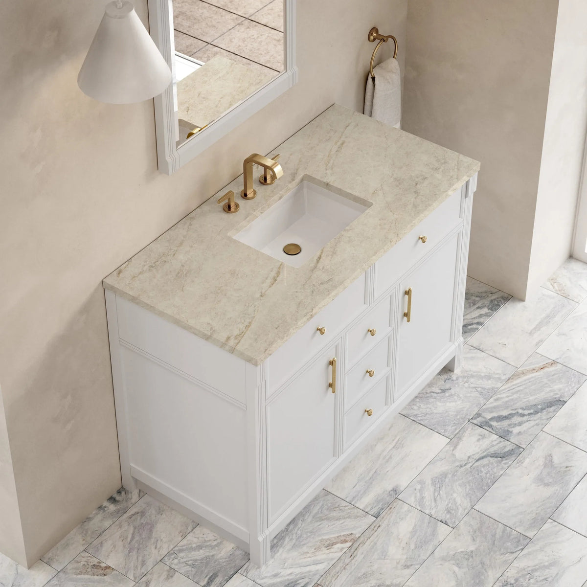 Bellshire 48" Single Vanity, Bright White w/ 3 CM Tajnar Eclos Top