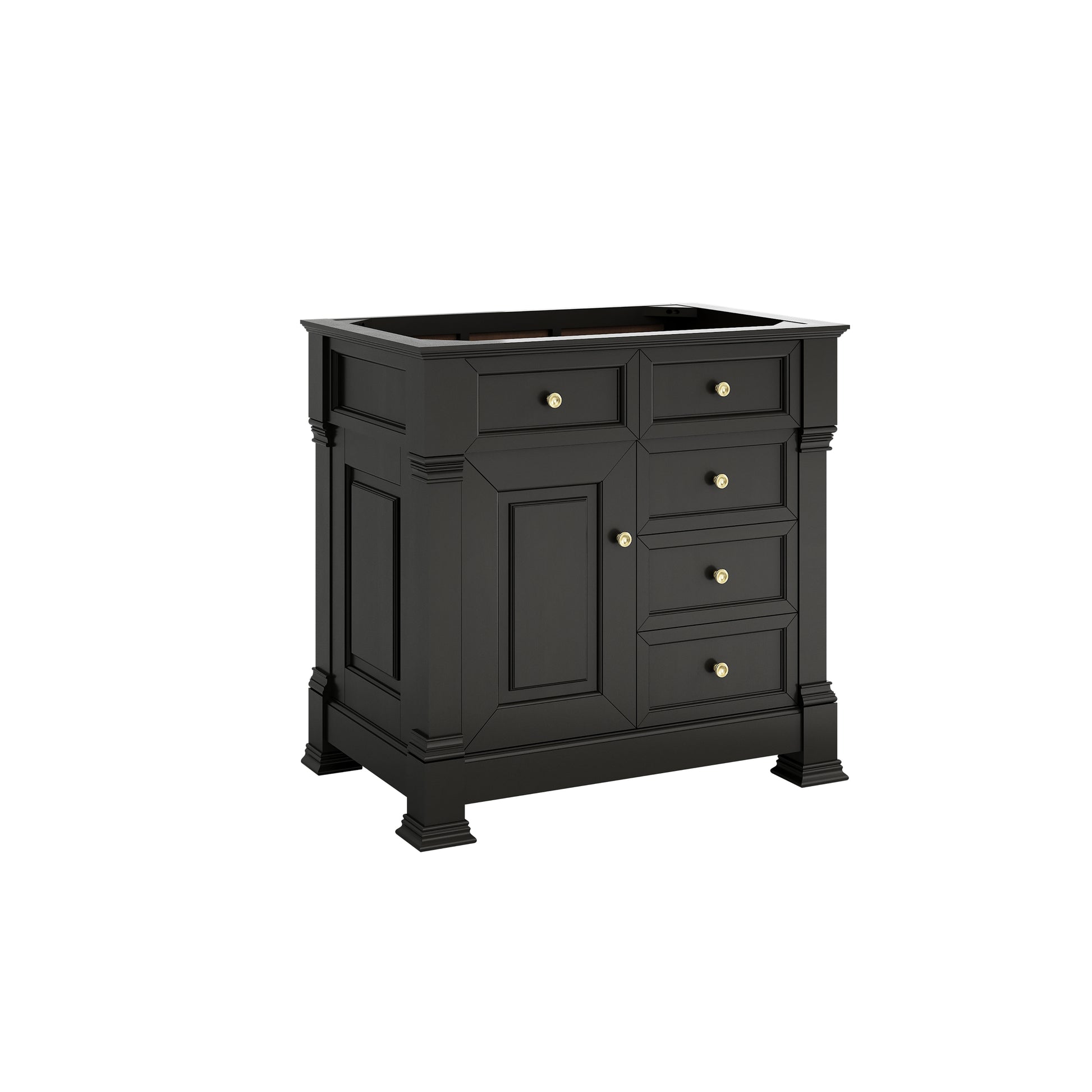 Renovate for Less Atlanta Brookfield 36" Single Vanity, Black Onyx w/ Single Hole 3 CM White Zeus Silestone Top & Backsplash