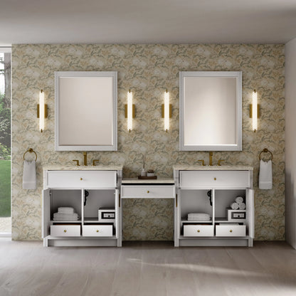 Bellshire 96" Dual Vanity Set with 24" Make-Up Counter, Bright White w/3 cm Tajnar Eclos Top