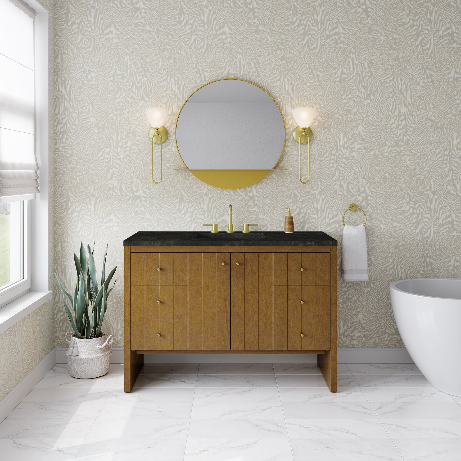 Renovate for Less Atlanta Hudson 48" Single Vanity, Honey Oak w/ 3 CM Phantome Eclos Top