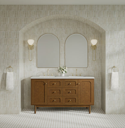 Renovate for Less Atlanta Laurent 60" Double Vanity, Honey Oak w/ 3 CM Lime Delight Silestone Top