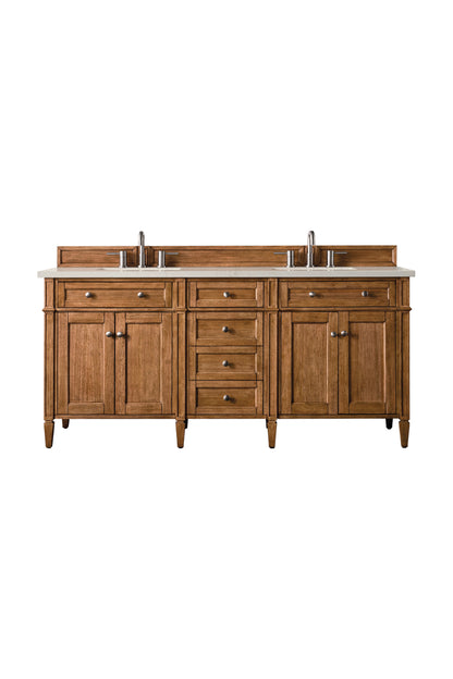Renovate for Less Atlanta Brittany 72" Double Vanity, Saddle Brown, w/ 3 CM Siberian Silestone Top w/FreePower Wireless Charger