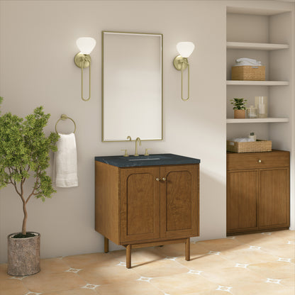 Renovate for Less Atlanta Laurent 30" Single Vanity, Honey Oak w/ 3 CM Charcoal Soapstone Silestone Top