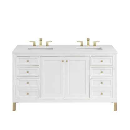 Renovate for Less Atlanta Chicago 60" Double Vanity, Glossy White, w/ 3 CM White Zeus Silestone® Top