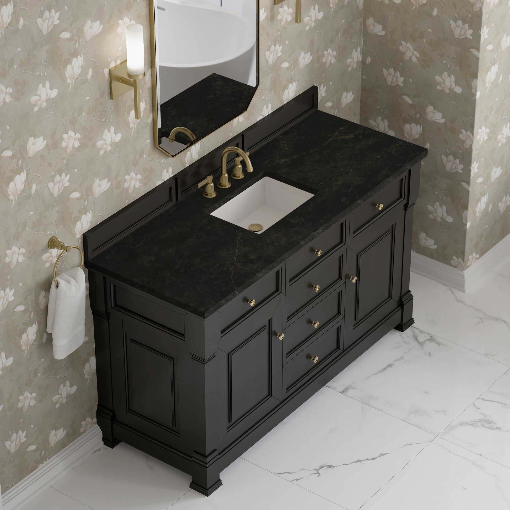 Renovate for Less Atlanta Brookfield 60" Single Vanity, Black Onyx, w/ 3 CM Phantome Eclos Top