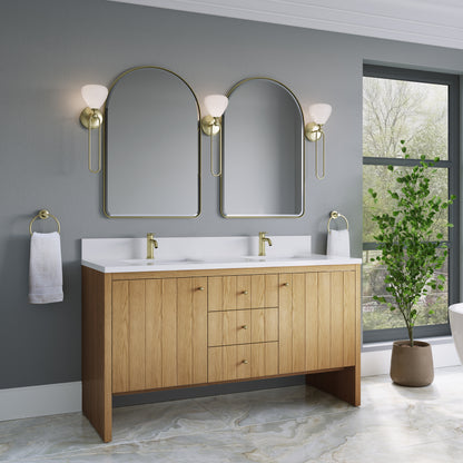 Renovate for Less Atlanta Hudson 60" Double Vanity, Light Natural Oak w/ Single Hole 3 CM White Zeus Top & Backsplash