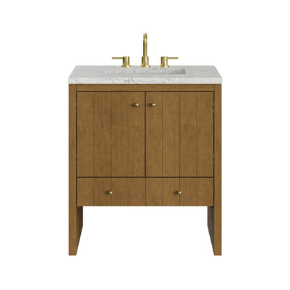 Hudson 30" Single Vanity, Honey Oak w/ 3 CM Eternal Jasmine Pearl Silestone Top