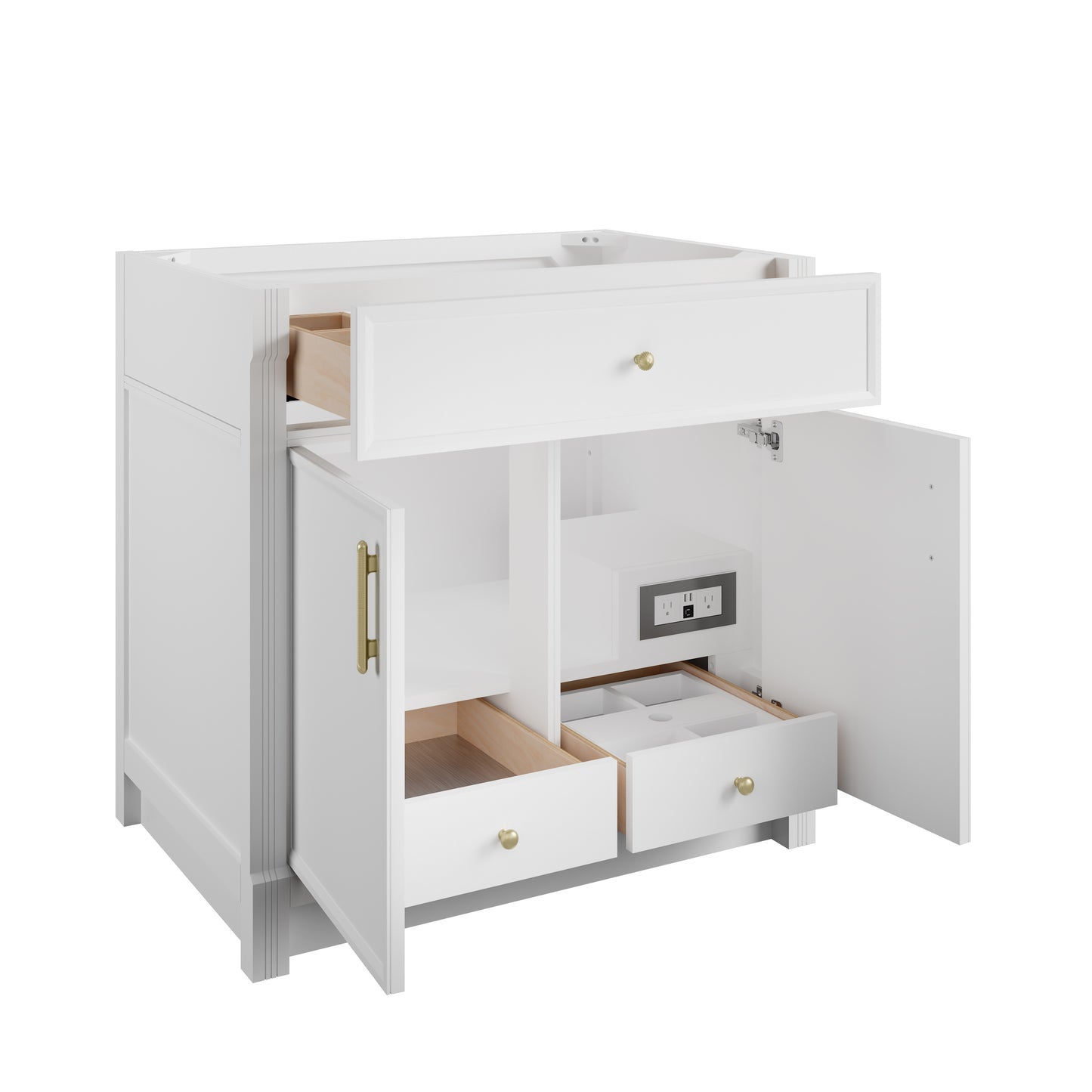 Renovate for Less Atlanta Bellshire 36" Single Vanity, Bright White w/ 3 CM Ethereal Noctis Silestone Top