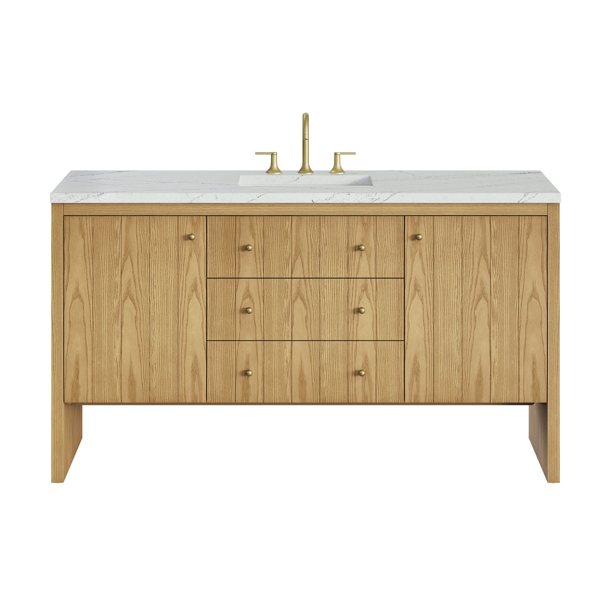 Renovate for Less Atlanta Hudson 60" Single Vanity, Light Natural Oak w/ 3 CM Ethereal Noctis Top