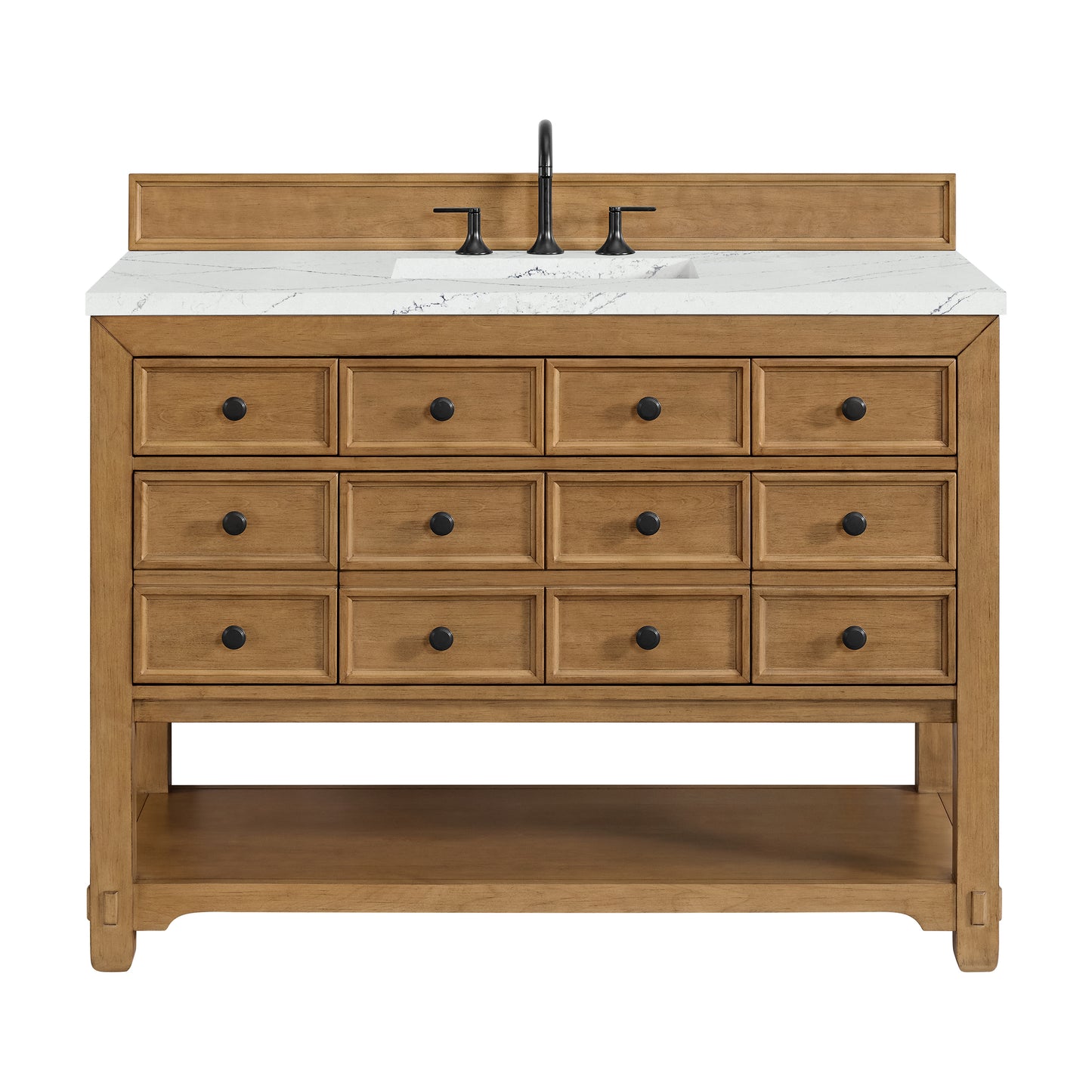 Renovate for Less Atlanta Malibu 48" Single Vanity, Amber Birch w/ 3 CM Ethereal Noctis Silestone Top