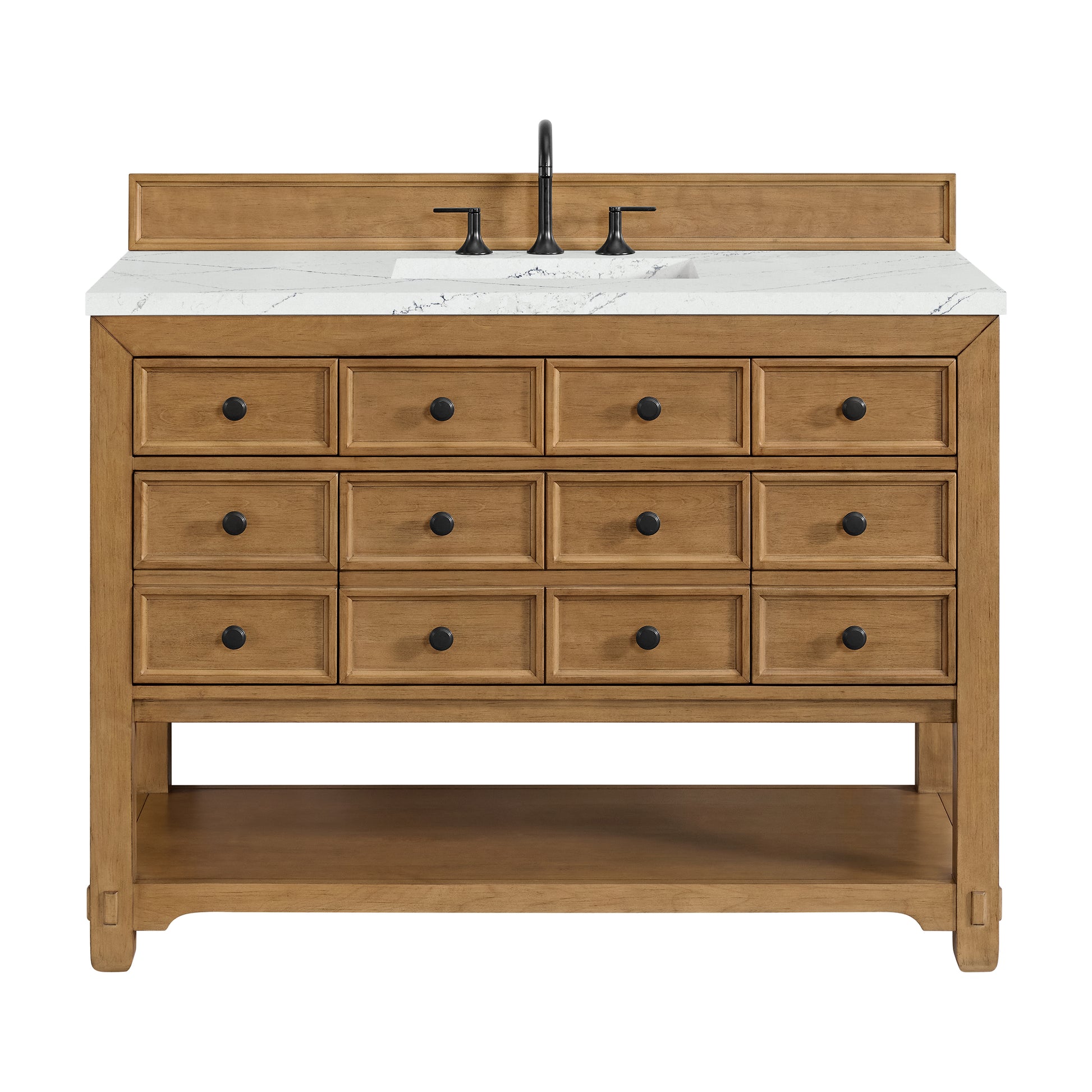 Renovate for Less Atlanta Malibu 48" Single Vanity, Amber Birch w/ 3 CM Ethereal Noctis Silestone Top
