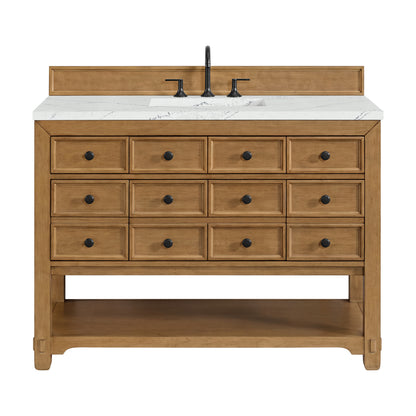 Renovate for Less Atlanta Malibu 48" Single Vanity, Amber Birch w/ 3 CM Ethereal Noctis Silestone Top