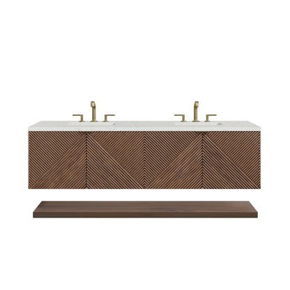 Renovate for Less Atlanta Marcello 72" Double Vanity, Chestnut w/ 3 CM Lime Delight Top