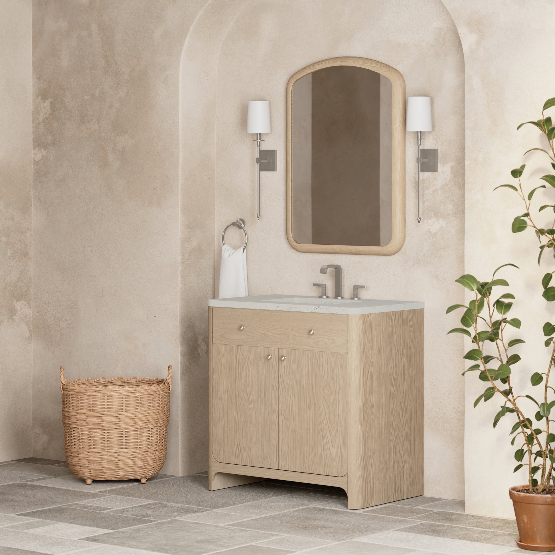 Renovate for Less Atlanta Gracyn 36" Single Vanity, Coastal Driftwood, w/ 3 CM Siberian Silestone Widespread Top
