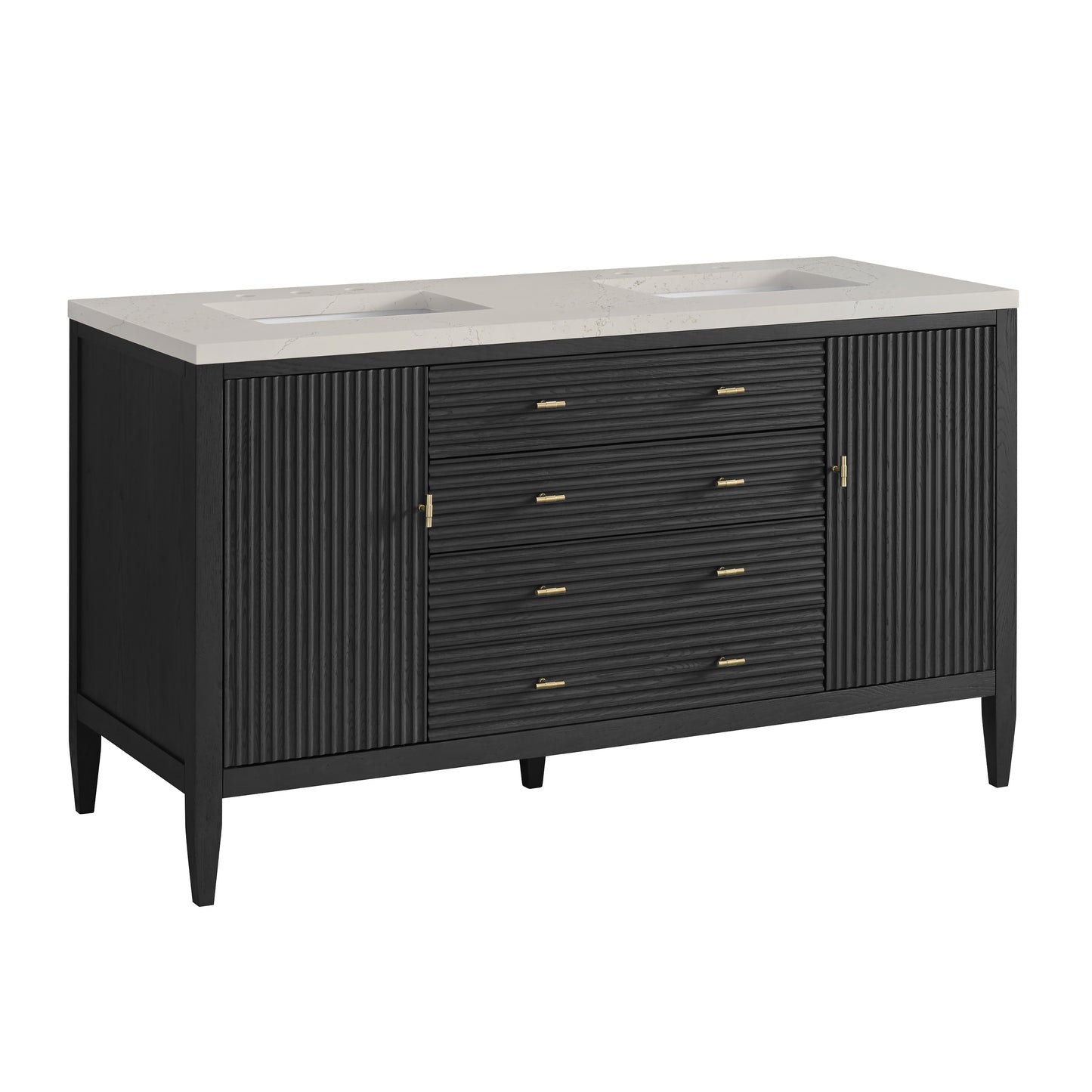 Renovate for Less Atlanta Myrrin 60" Double Vanity, Carbon Oak, w/ 3 CM Siberian Silestone Top